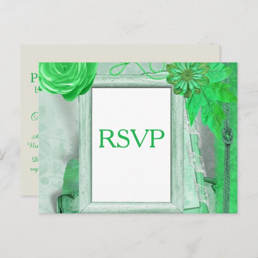Carte RSVP de mariage en vert (Devant / Derrière)