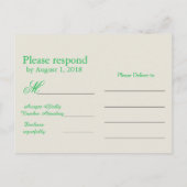 Carte RSVP de mariage en vert (Dos)