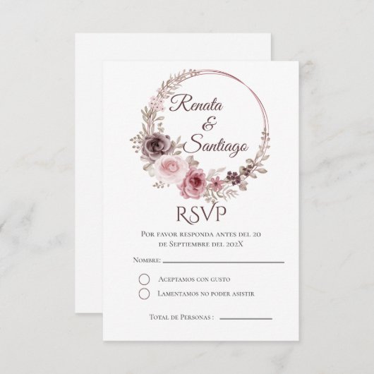 Carte RSVP de mariage espagnol Boho (Devant / Derrière)
