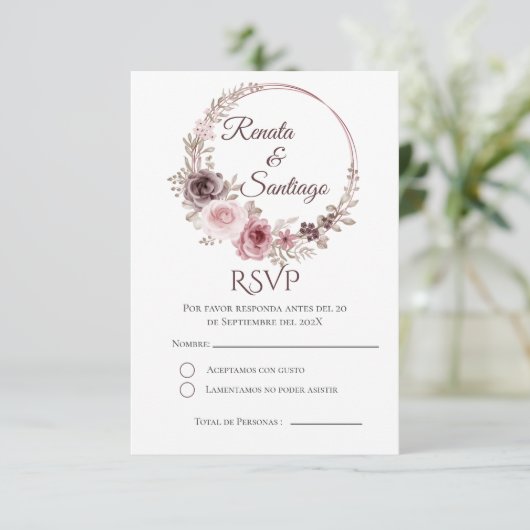 Carte RSVP de mariage espagnol Boho (Debout devant)