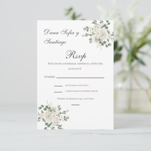 Carte RSVP de mariage espagnol Boho (Debout devant)