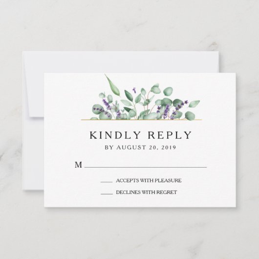 Carte RSVP de mariage Eucalyptus Lavande géométriq (Devant)