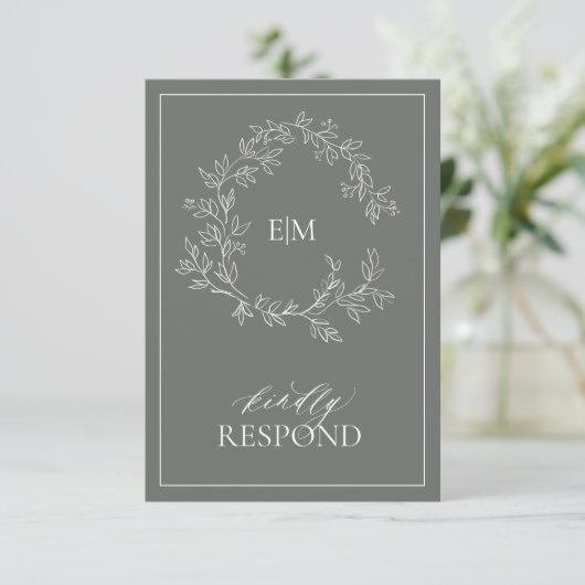 Carte RSVP de mariage Eucalyptus Monogramme vert (Debout devant)