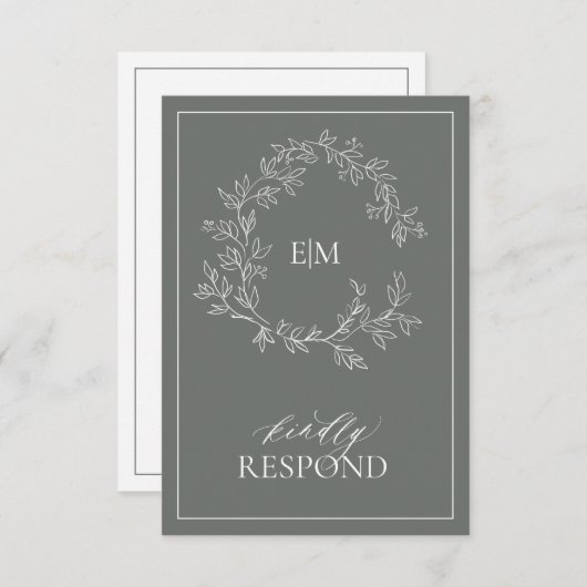 Carte RSVP de mariage Eucalyptus Monogramme vert (Devant / Derrière)