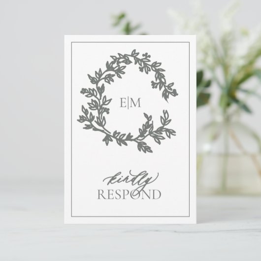 Carte RSVP de mariage Eucalyptus Monogramme vert (Debout devant)