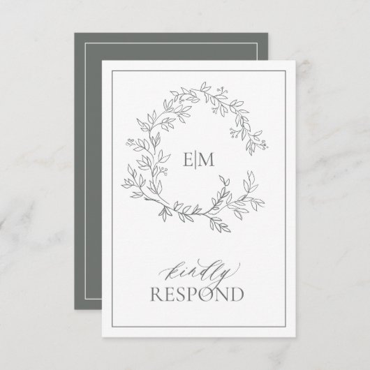Carte RSVP de mariage Eucalyptus Monogramme vert (Devant / Derrière)