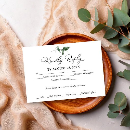 Carte RSVP de mariage Eucalyptus simple et chic