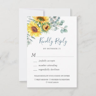Carte RSVP de mariage Eucalyptus Sunflowers Aquare