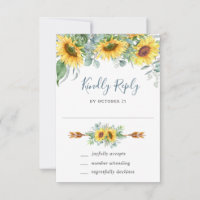 Carte RSVP de mariage Eucalyptus Sunflowers Aquare