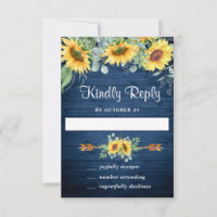 Carte RSVP de mariage Eucalyptus Sunflowers Aquare