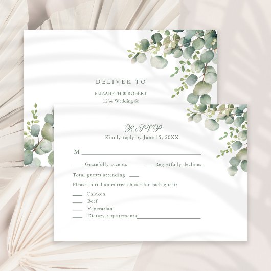 Carte RSVP de mariage Eucalyptus vert moderne
