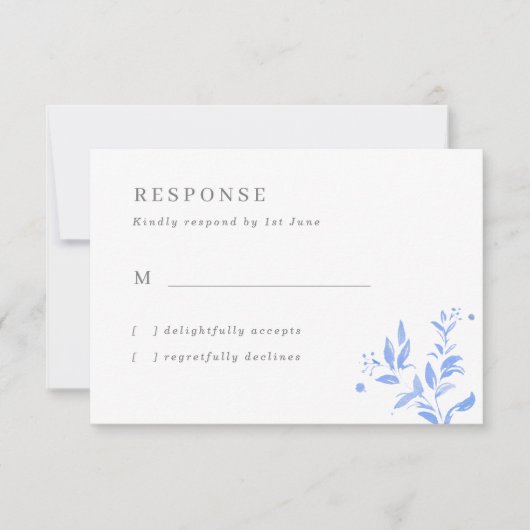Carte RSVP de mariage Feuille bleu simple (Devant)