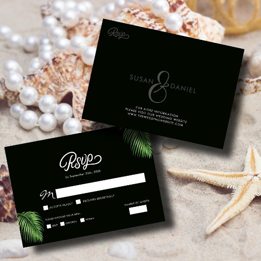 Carte RSVP de mariage Feuille de palme d'aquarelle