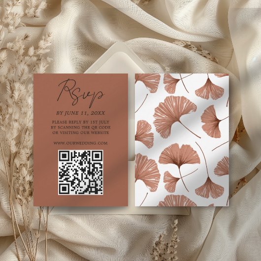 Carte RSVP de mariage feuille en terre cuite botan