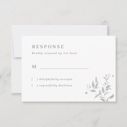 Carte RSVP de mariage Feuille gris simple (Devant)