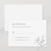Carte RSVP de mariage Feuille gris simple (Devant / Derrière)