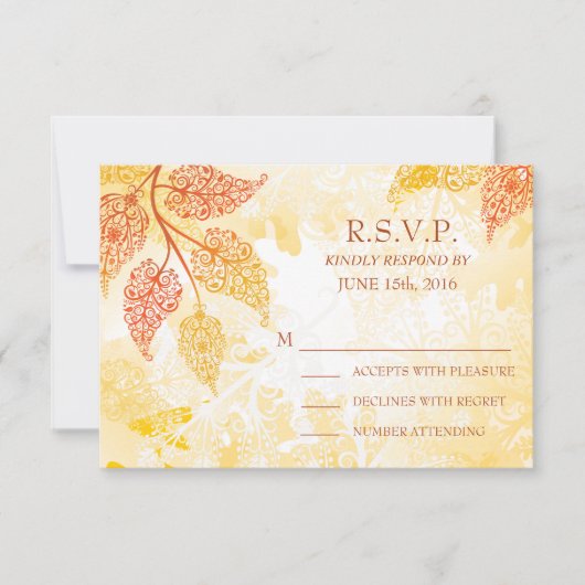 Carte RSVP de mariage Feuille Lacy (Devant)