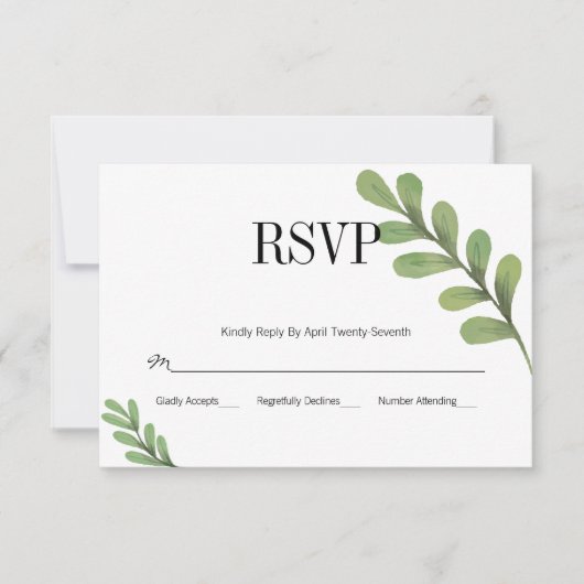 Carte RSVP de mariage Feuille Watercolor Greenery (Devant)