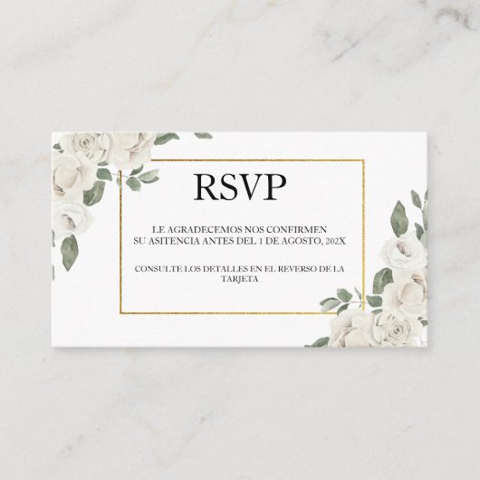 Carte RSVP de mariage Fleur blanche et verdure (Devant)
