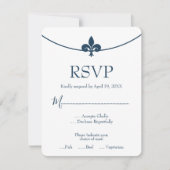 Carte RSVP de mariage Fleur de Lis bleu foncé (Devant)