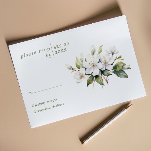 Carte rsvp de mariage fleur de pomme blanche