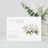Carte rsvp de mariage fleur de pomme blanche (Debout devant)