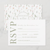 Carte RSVP de mariage Fleur Fleur Fleur Rose Vert (Devant / Derrière)