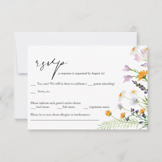 Carte RSVP de mariage fleur sauvage (Devant)
