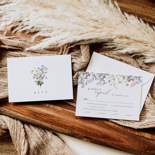 Carte RSVP de mariage fleur sauvage avec choix de 