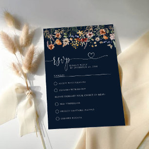 Carte RSVP de mariage Fleur sauvage bleu bleu mari