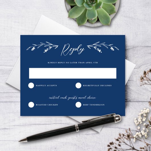 Carte RSVP de mariage Fleur sauvage bleu de la mar