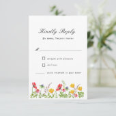 Carte RSVP de mariage Fleur sauvage d'aquarelle (Debout devant)
