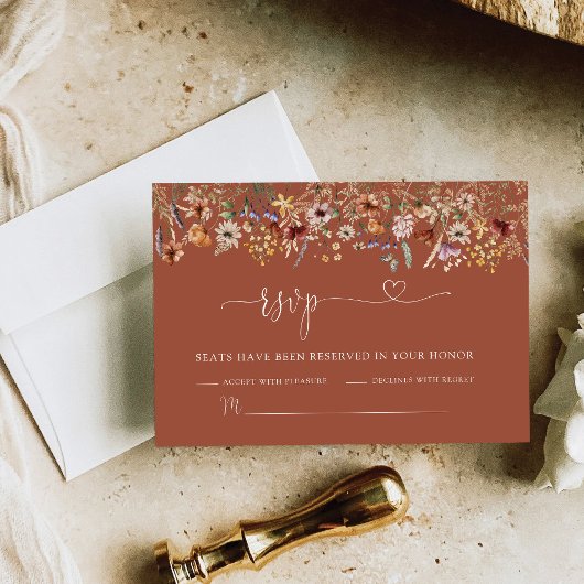 Carte RSVP de mariage Fleur sauvage minuscule en t