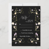 Carte RSVP de mariage Fleur sauvage noir et blanc (Devant)