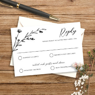 Carte RSVP de mariage Fleur sauvage noir et blanc