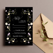 Carte RSVP de mariage Fleur sauvage noir et blanc