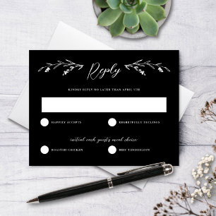 Carte RSVP de mariage Fleur sauvage noir rustique