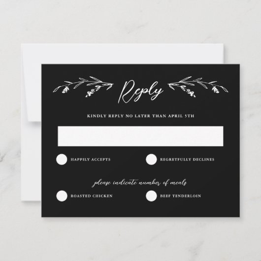 Carte RSVP de mariage Fleur sauvage noir rustique (Devant)