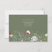 Carte RSVP de mariage Fleur sauvage vert Sage (Dos)