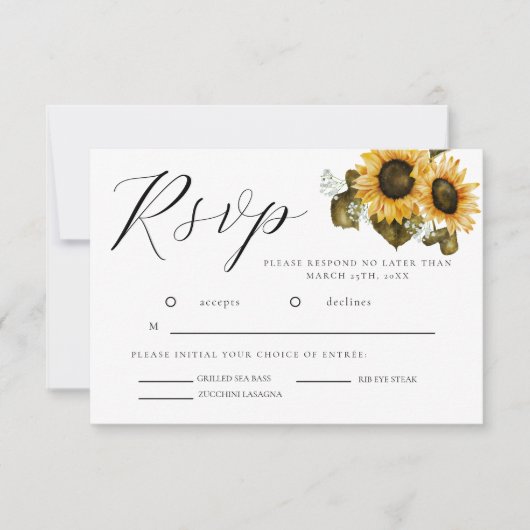 Carte RSVP de mariage fleuri jaune tournesol (Devant)