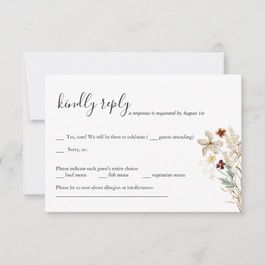 Carte RSVP de mariage fleuri sauvage (Devant)