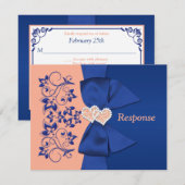 CARTE RSVP DE MARIAGE FLEURIE BLEUE PECHE IMPRIMEE (Devant / Derrière)