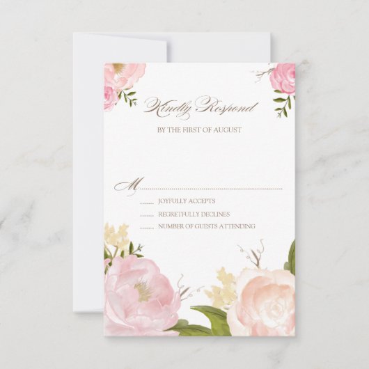 Carte RSVP de mariage Fleurs d'aquarelle romantiqu (Devant)