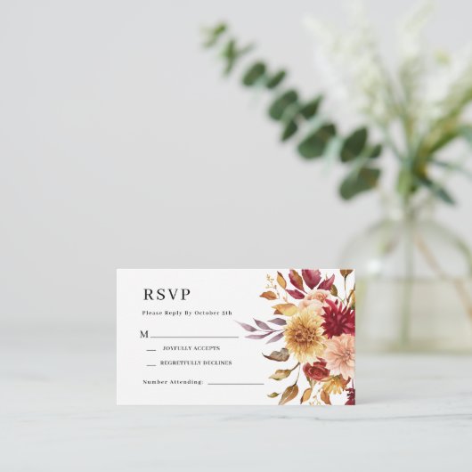 Carte RSVP de mariage Fleurs d'automne (Debout devant)