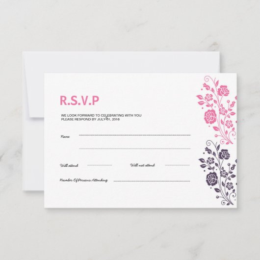 Carte RSVP de mariage floral (Devant)