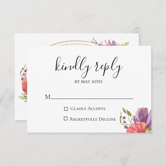 Carte RSVP de mariage floral (Devant / Derrière)