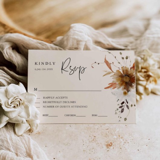 Carte RSVP de mariage floral automne