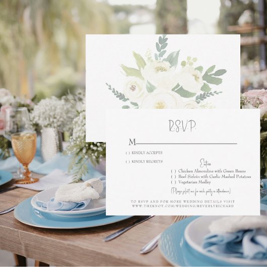 Carte RSVP de mariage floral blanc