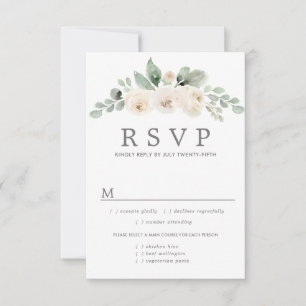 Carte RSVP de mariage floral blanc, options de rep