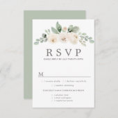 Carte RSVP de mariage floral blanc, options de rep (Devant / Derrière)